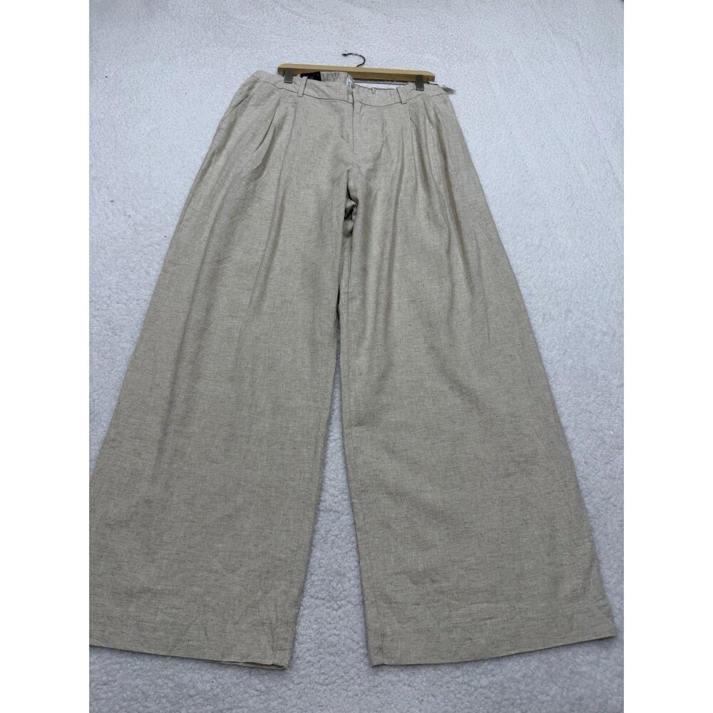Gap High Rise Trousers 365 Tan Linen Blend Wide Leg Pants Preppy Boho Sz 16 NWT